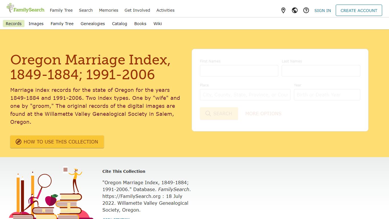 Oregon Marriage Index, 1849-1884; 1991-2006 • FamilySearch