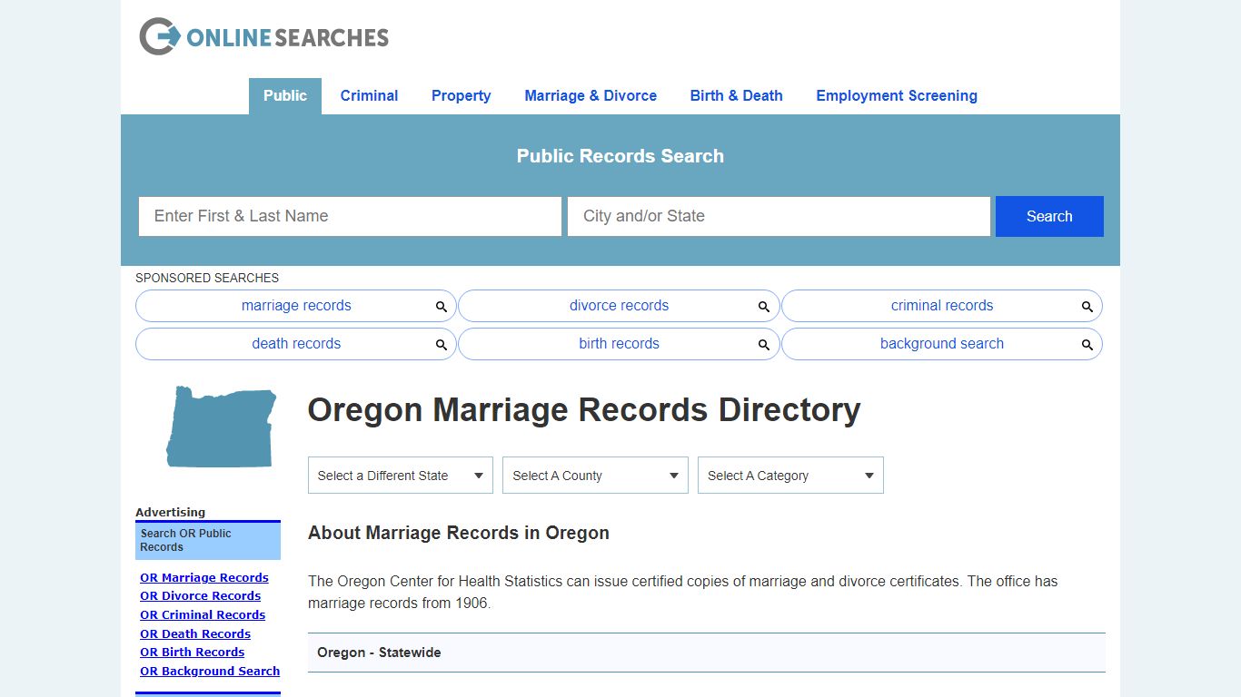 Oregon Marriage Records Search Directory - OnlineSearches.com